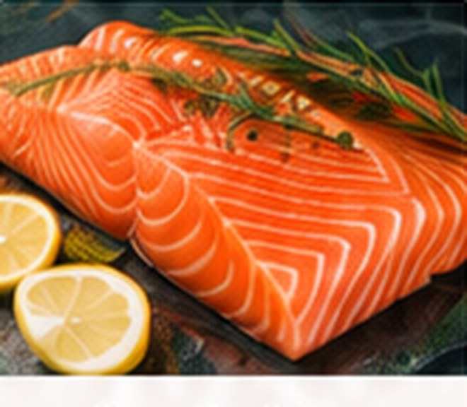 Two raw Tasmanian salmon fillets with rosemary and lemon.