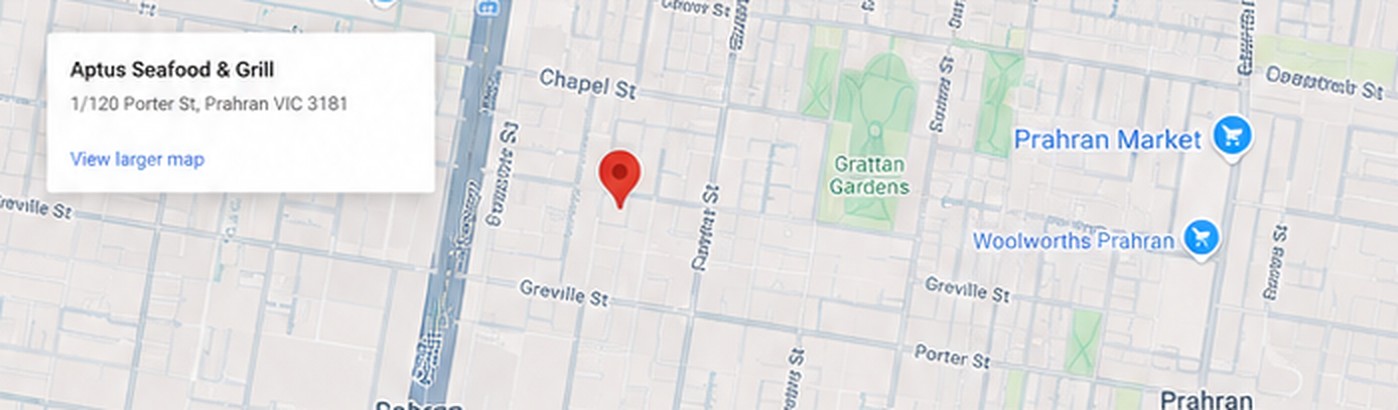 Map showing Aptus Seafood & Grill at 1/120 Porter Street, Prahran.