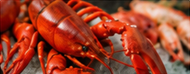Cooked lobsters lined up on ice.