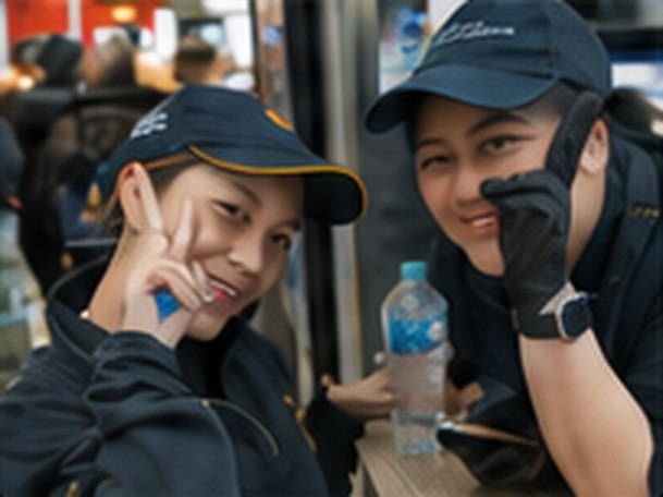 Two Aptus team members smiling behind the counter.